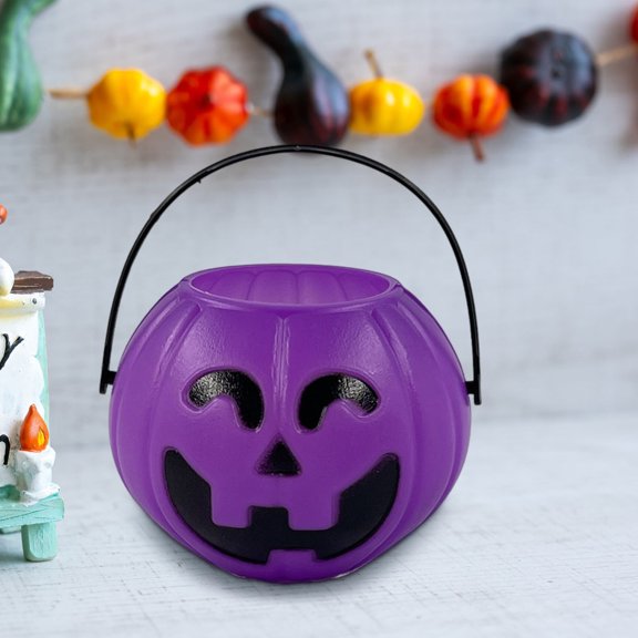 WYBXZ Halloween Pumpkin Candy Bucket, Portable Horror Halloween Pumpkin Candy Container, Purple, Party