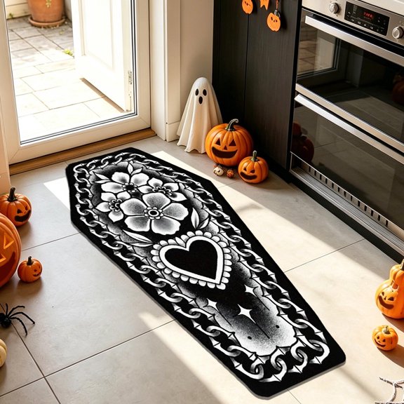 WYBXZ Halloween Shaped Floor Mat 40x100cm Flock Non-Slip Entrance Rug with Vintage Print for Bathroom Kitchen