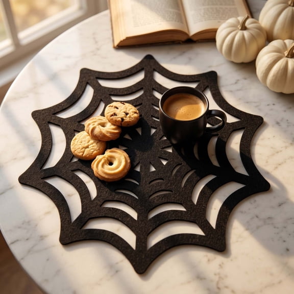 WYBXZ Halloween Spiderweb Placemats Black Round Table Decor Mats for Dining Party Holiday Home Decoration