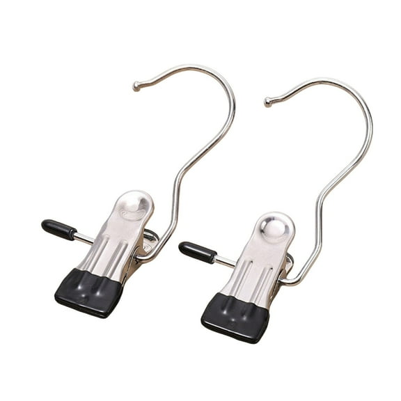 WYBXZ Hangers Clips for Hanging, 2PCS Essential for Home Stainless Steel Clothes Hanger Hook, Laundry Hooks with Clips Traceless Storage Easy to Dry Shorts Socks Fabrics