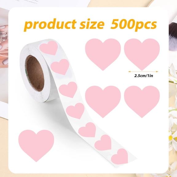 WYBXZ Heart Stickers, Self Adhesive Love Decorative Labels for Wedding Valentine’s Day Award Christmas Supplies, 500 Labels/roll
