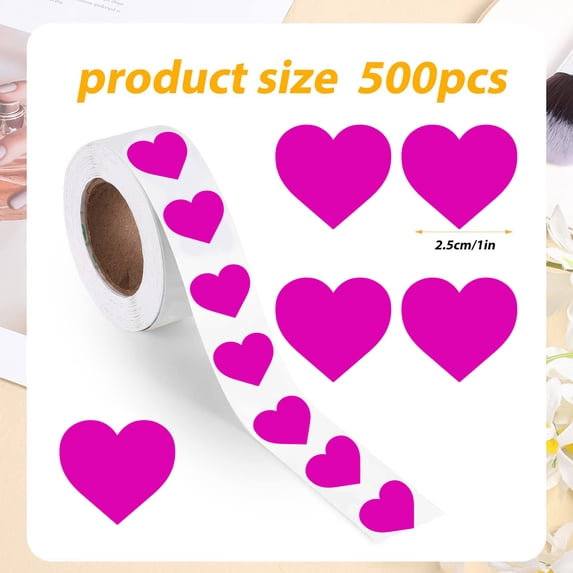 WYBXZ Heart Stickers, Self Adhesive Love Decorative Labels for Wedding Valentine’s Day Award Christmas Supplies, 500 Labels/roll