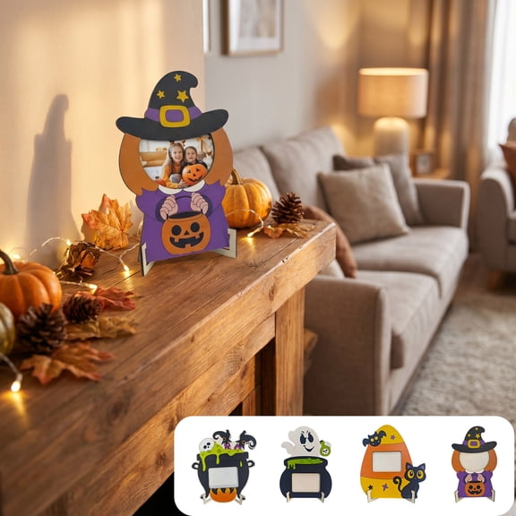 WYBXZ Individual Halloween Picture Frame 2.5x3.5 Wooden Photo Holder Pumpkin Desk Ornament for Shelf Fall