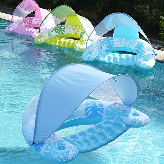 WYBXZ Inflatable Deckchair - Blue, Pool Party Floating Bed, Water Lounger With Sunshade, For Lake & Beach, Durable PVC, Easy To Inflate & Carry