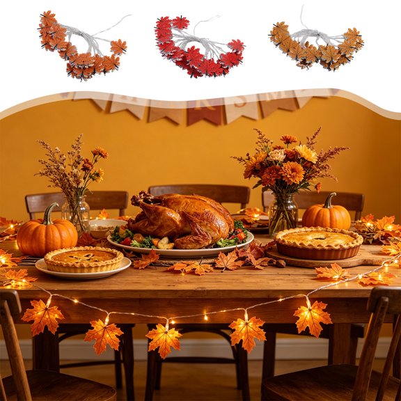 WYBXZ LED Maple Leaf Light String Style Orange, 63 Inch USB Powered Warm White Fairy Lights for Thanksgiving Christmas Tree Decor