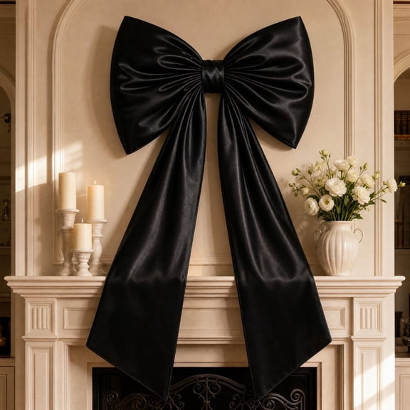 WYBXZ Large Velvet Christmas Bow, Extra Long Wreath Bow with Long Streamers, for Christmas Tree Topper,Wreaths,Mantle,Porch & Wedding Decoration, Black 23.62*40.16 inch