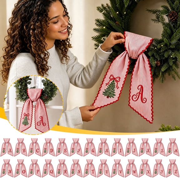 WYBXZ Letter E Christmas Tree Ribbon, Fabric Garland Sash Holiday Decor