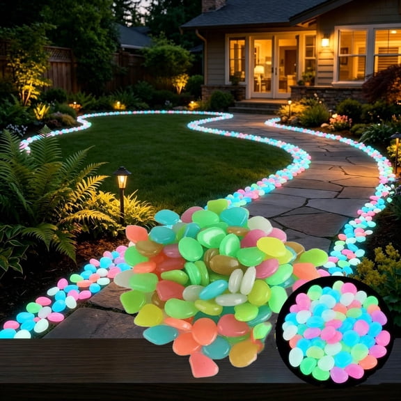 WYBXZ Luminous Pebbles 1000 Count, Glow in Dark Garden Stones for Fish Tank, Fluorescent Decorative Rocks for Pathway, Outdoor Landscaping, Large Area Decor
