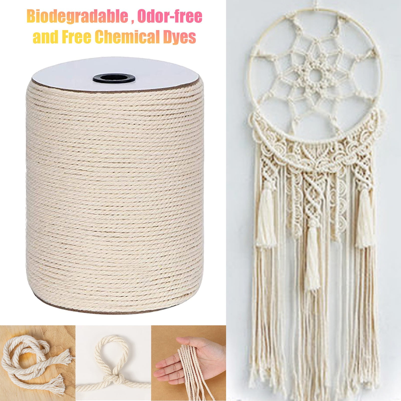 WYBXZ Macrame Cord for Wall Hanging 3mm x300m, Natural Cotton Macrame Cord Wall Hanging, Macrame Supplies for Macrame Plant Hanger for Plant Hanger Wall Hanger Dreamcatcher