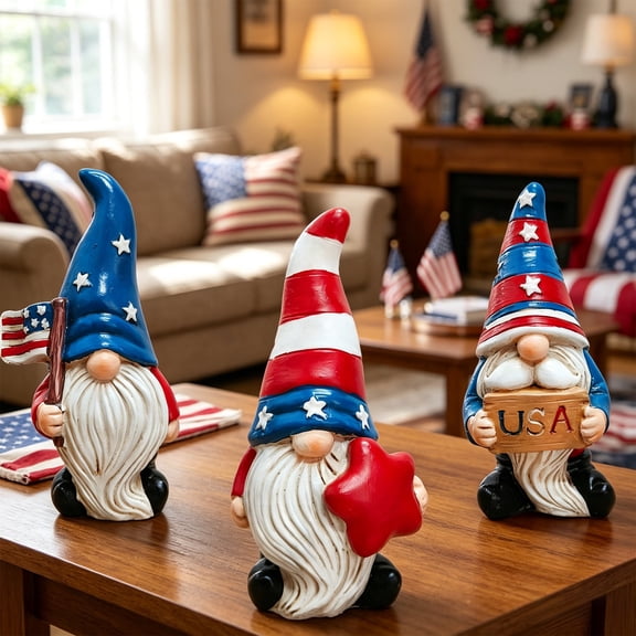 WYBXZ Patriotic Dwarf Figurine C - Hand-Painted Resin Flag-Themed Statue with Star and Stripe Print for Independence Day Tabletop Decor