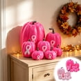 thumbnail image 1 of WYBXZ Pink Faux Pumpkins 7 Piece Artificial Pumpkin Set with Ribbon Accents, Autumn Halloween Decorations for Table Mantel Entryway Display, 1 of 7