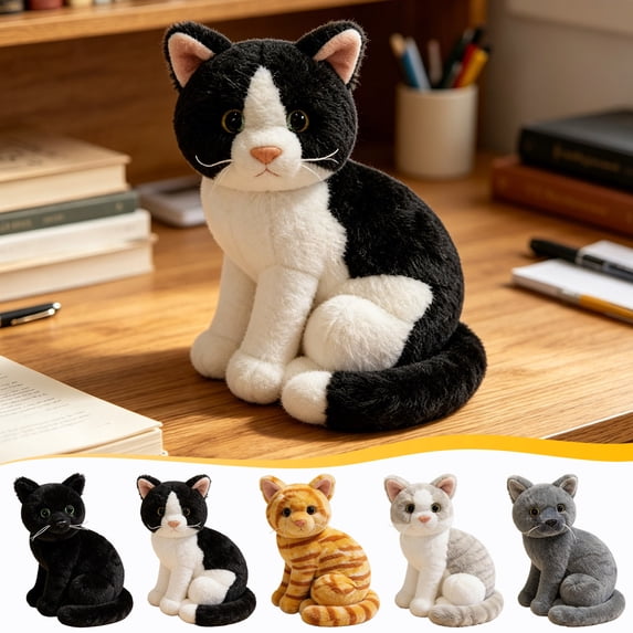 WYBXZ Plush Cat Toy Sitting Cats with Turned Head Soothing Doll Tabby Cat Cat Lovers Gift