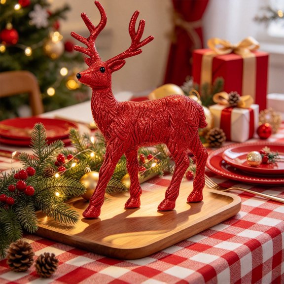 WYBXZ Reindeer Christmas Figurine, Plastic Holiday Tabletop Decor, Red
