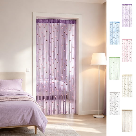 WYBXZ Rose Thread Beaded Curtain Pink – String Door Curtain 39x79 inches, Tassel Room Divider with Floral Pattern, Shimmering Thread, Semi Sheer, for Bedroom Closet Summer Boho
