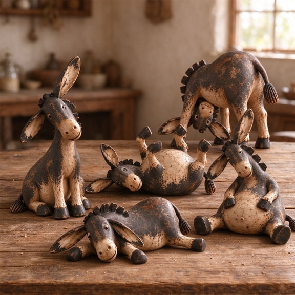 WYBXZ Rustic Donkey Figurine, Vintage Farm Animal Decor for Shelf Desk