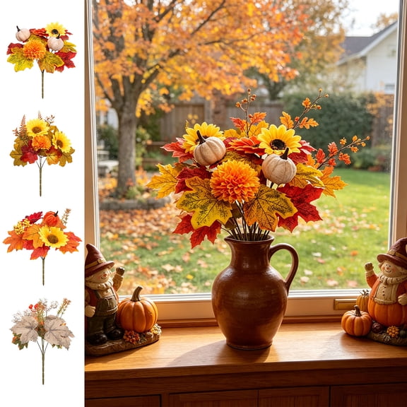 WYBXZ Simulation Red Maple Leaf Bouquet Style D, Lifelike Artificial Fall Foliage Plastic Plant, 13.78 Inch Faux Branches for Thanksgiving Home Decor