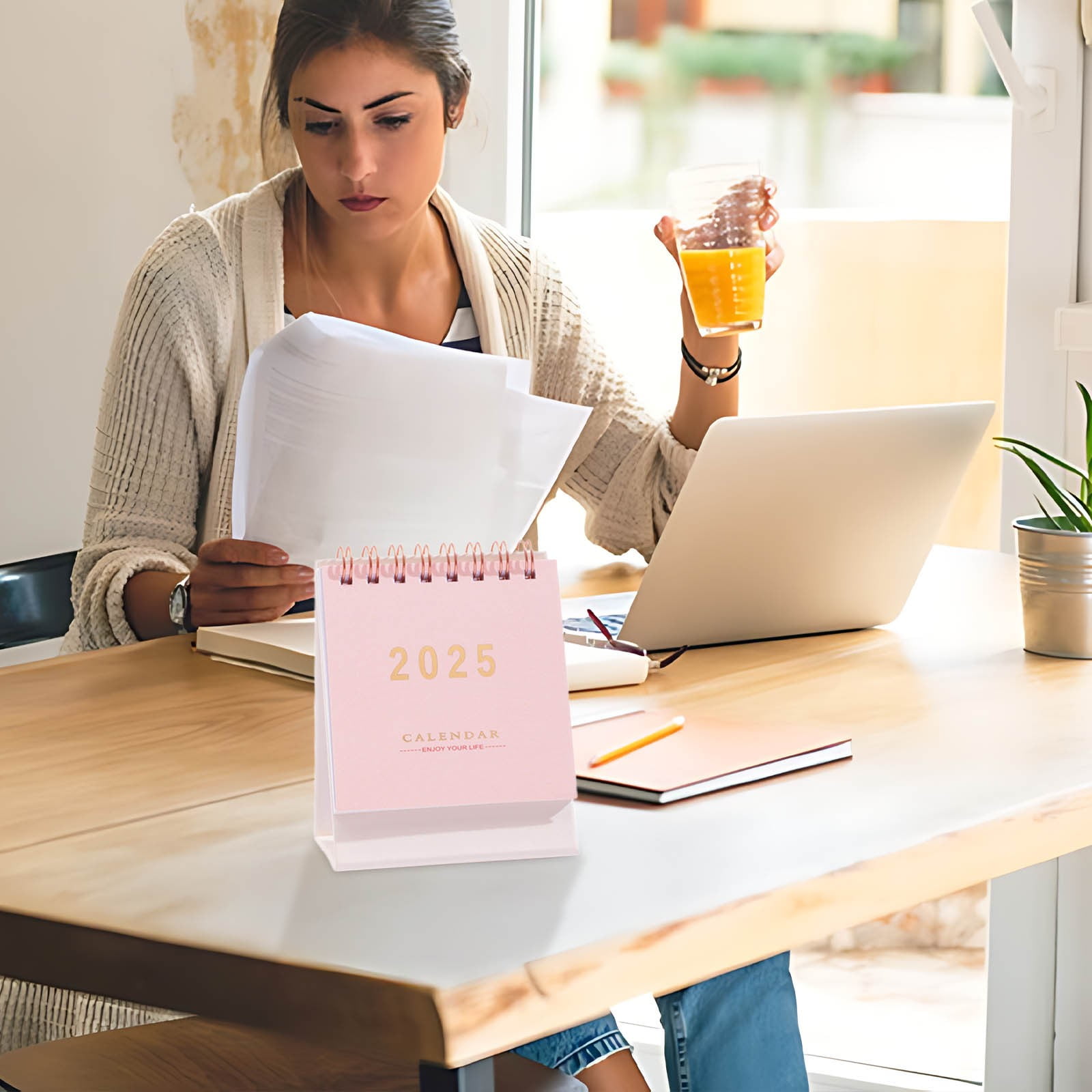 WYBXZ Small Desk Calendar 2025, Standing Flip Desktop Calendar, Thick ...