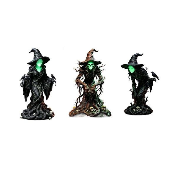 WYBXZ Style A Glow in The Dark Witch Resin Figurine Halloween Fluorescent Statue for Garden Porch Tabletop Display