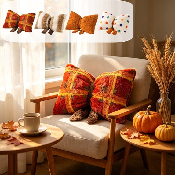 WYBXZ Thanksgiving Decorative Throw Pillow Style B, Bow Accented Cushion for Sofa Bed Living Room, 19.69x11.81 Inch Soft Comfy Home Decor with Removable Cover