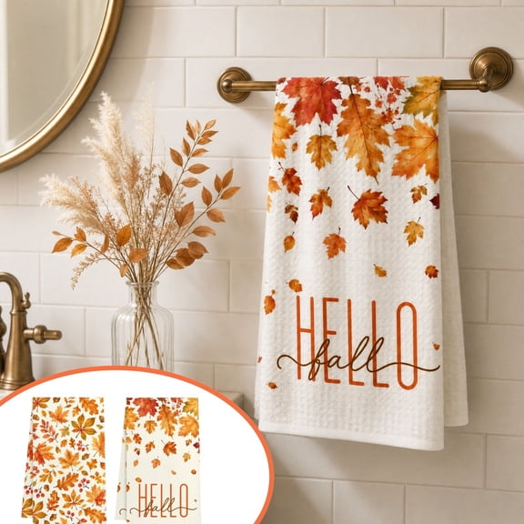 WYBXZ Thanksgiving Hand Towel, Absorbent Maple Leaf Kitchen Towel, Beige