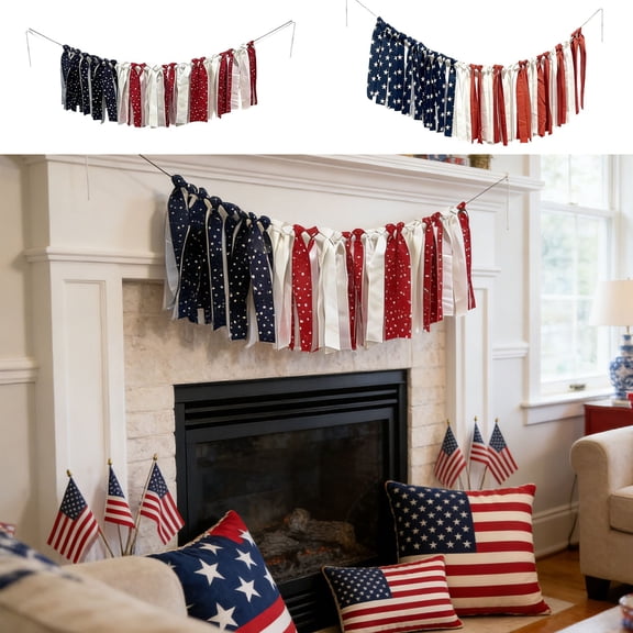 WYBXZ USA Flag Garland Stars and Stripes for Door, Mantel, Tree – Reusable Summer Holiday Bunting