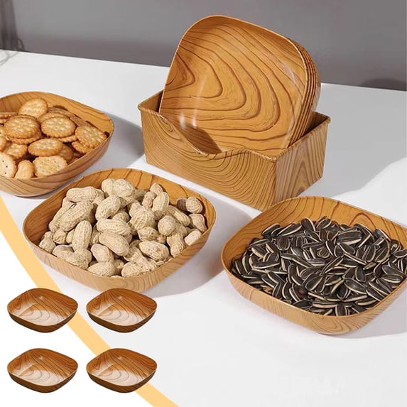 WYBXZ Wood Grain Plates, Brown Wood Heavy Duty Serving Dishes, Wood Grain Party Supplies, for BBQ Home Dinner Tableware Decorations, 4PCS
