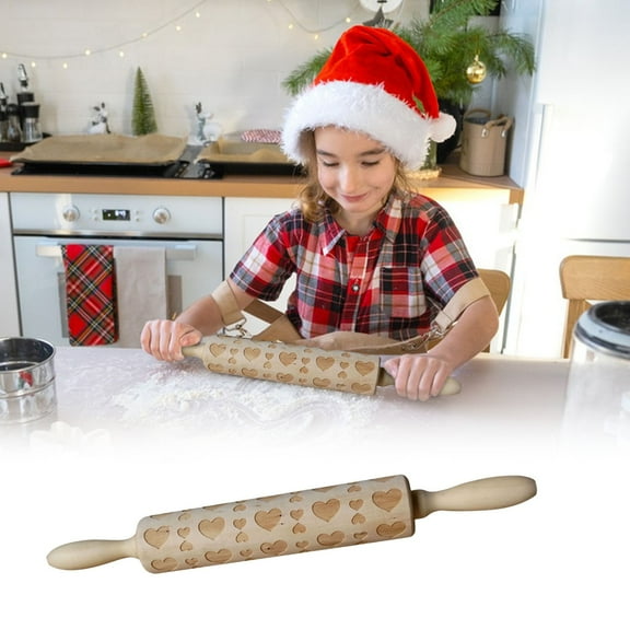 WYBXZ Wooden Rolling Pin, Embossed Engraved Carved Rolling Pin, DIY Cookies Fondant Cake Dough Roller Baking Tool for Valentine's Day, Christmas