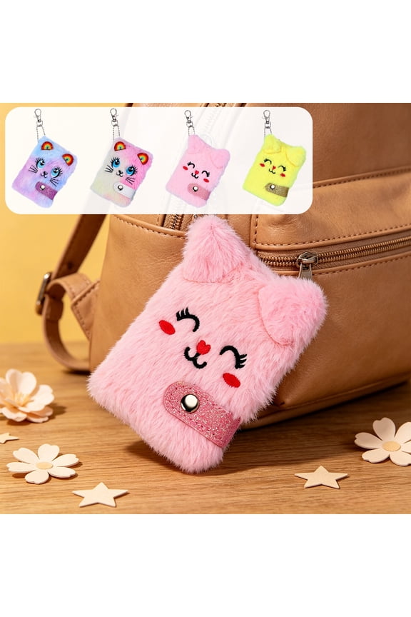 Yellow Cat Plush Writing Pad – Cute Animal Shape Notebook with Blank Pages, Mini Diary for School, Keychain Clip for Purse, Graduation Gift for Students Who Love Kawaii Stationery
