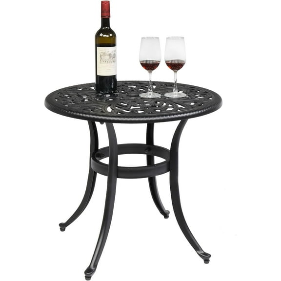 WYDK 23.6" Cast Aluminum Round Patio Table with Umbrella Hole - All Weather Outdoor Bistro & End Table (Black),Round
