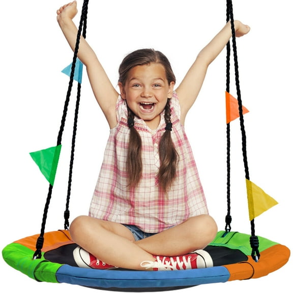 WYDK 24" Saucer Tree Swing for Kids- 220lbs Outdoor Swing Fun- Tree Glider Therapy Swing-Durable Multi-Strand Adjustable Ropes Swing Seat- Trampoline Net Swing for Indoor/Outdoor