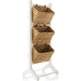 thumbnail image 1 of WYDK 3-Tier Floor Stand with Water Hyacinth Storage Baskets, White/Natural - Standing Organizer Rack for Bathroom, Kitchen, Laundry, Living Room, 1 of 7