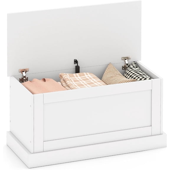 WYDK 35.5-Inches Storage Chest with Safety Metal Hinges, Wooden Flip Top Tool Trunk, Hydraulic Strut, Organizer Box, Large Farmhouse Storage Bench for Bedroom, Living Room, Entryway (White)