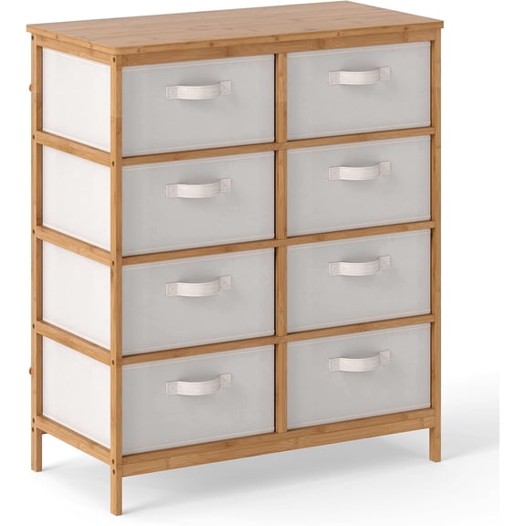 WYDK 8-Drawer Dresser for Bedroom, Bamboo Storage Tower with 8 Foldable Fabric Drawers & Top Shelf, Modern Chest of Drawers, Vertical Organizer Unit for Closet, Living Room (16"D x 31.5"W x 37"H)