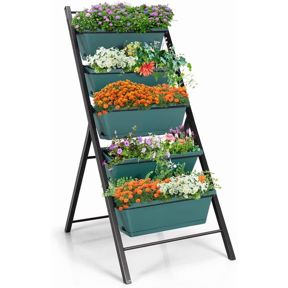 WYDK 5-Tier Vertical Garden Planter, 5-Layer Raised Garden Bed with 5 Detachable Planter Boxes & Metal Frame, Indoor Outdoor Elevated Planting Containers for Flower Vegetables Fruit Herbs(Green)