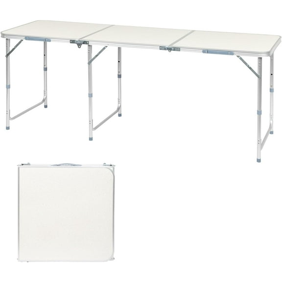 WYDK 6.0 Ft Folding Portable Camping Table, Adjustable Height, Outdoor Waterproof Aluminum Lightweight Suitcase Table for Picnic, BBQ, Beach, Dining