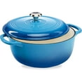 thumbnail image 1 of WYDK 6 Quart Enamel Cast-Iron Round Dutch Oven, Family Style Heavy-Duty Pre-Seasoned Cookware for Home, Kitchen, Dining Room, Oven Safe w/Lid, Dual Handles - Blue, 1 of 8