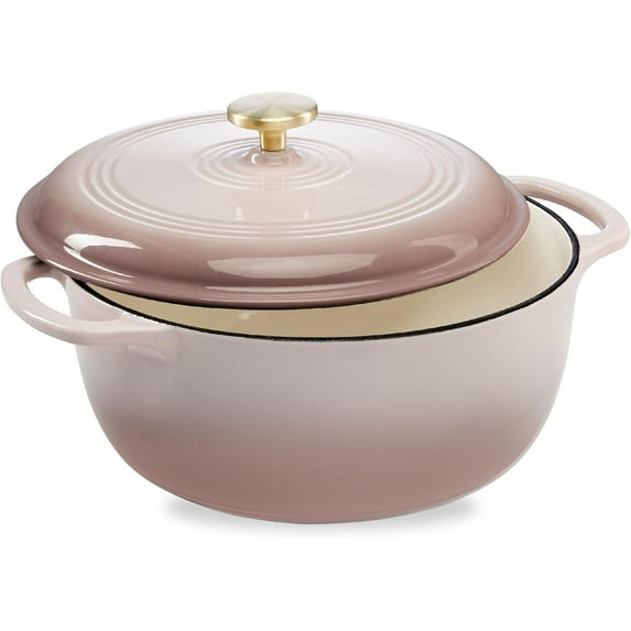 WYDK 6 Quart Enamel Cast-Iron Round Dutch Oven, Family Style Heavy-Duty Pre-Seasoned Cookware for Home, Kitchen, Dining Room, Oven Safe w/Lid, Dual Handles - Mushroom Beige
