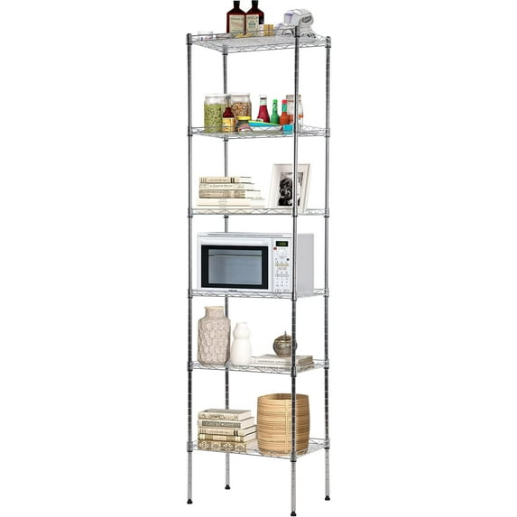 WYDK 6 Wire Shelving Unit Adjustable Storage Shelf Metal Storage Rack with Leveling Feet for Closet Laundry Pantry Kitchen Garage 600 LBS Capacity 16.7" L×11.8" W×63.6" H, Chrome