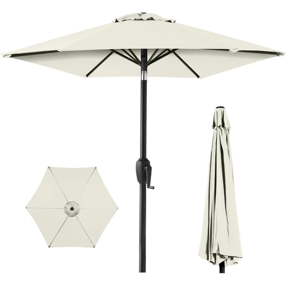 WYDK 7.5ft Heavy-Duty Round Outdoor Market Table Patio Umbrella w/Steel Pole, Push Button Tilt, Easy Crank Lift - Ivory