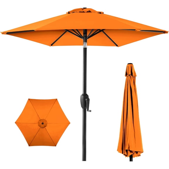 WYDK 7.5ft Heavy-Duty Round Outdoor Market Table Patio Umbrella w/Steel Pole, Push Button Tilt, Easy Crank Lift - Orange
