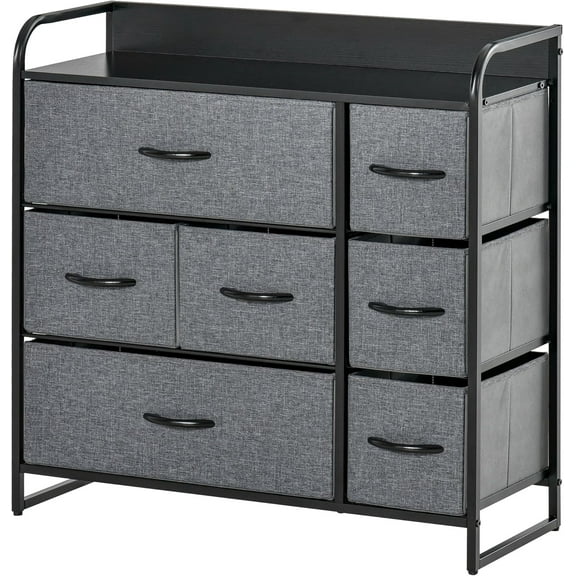 WYDK 7-Drawer Dresser, Fabric Chest of Drawers, 3-Tier Storage Organizer for Bedroom Entryway, Tower Unit with Steel Frame Wooden Top, Dark Gray