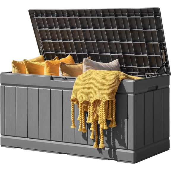 WYDK 78 Gallon Outdoor Deck Box Large Resin Storage Box for Patio Furniture Cushions, and Garden Tools (Gray)