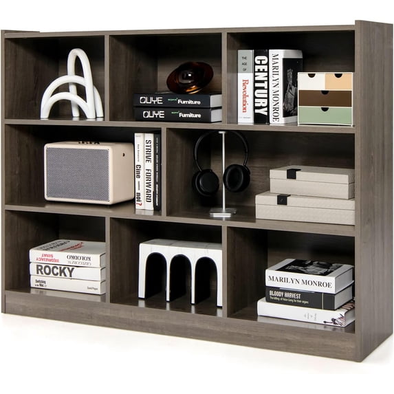 WYDK 8 Cube Bookcase, Freestanding 3-Tier Open Bookshelf, Modern Storage Display Cabinet, Wood Cube Storage Organizer for Living Room, Kid’s Room, Grey