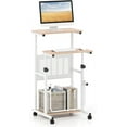 thumbnail image 1 of WYDK Adjustable Standing Desk, Mobile Rolling Computer Desk with Storage Shelf, Portable Laptop Table with Footrest, Mesh Panel, Lockable Wheels, Sit Stand Workstation for Home Office(Oak), 1 of 10