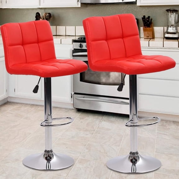 WYDK Bar Stools Set of 2 Swivel Height Adjustable Counter Stools with Back Durable PU Leather Modern Tall Kitchen Dining Chair for Living Room Pub Coffee, Red