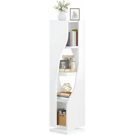 WYDK Bookcase Corner Bookshelf, Small 4-Tier Rotating Bookshelf, 360 Display Bookcase Spinning Tower Narrow Shelf Organizer Storage Showcase Cabinet for Living Room, Study Room, White