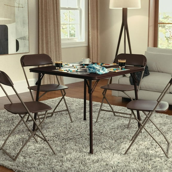 WYDK Brown Foldable Card Table with Vinyl Table Top - Game Table - Portable Table,Modern Concise Style