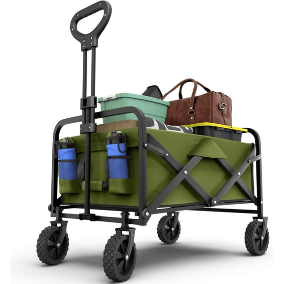 WYDK Collapsible Foldable Heavy Duty Utility Wagon Cart with Larger Capacity - Perfect for Shopping, Sports Events, Grocery, Moving, Camping, Laundry, Beach - Green
