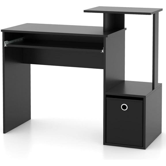 WYDK Computer Desk with Drawer, 39.5’’ Writing Desk with Storage Shelf, Keyboard Tray, Study Table for Kids Rooms, Wood Vanity Makeup Table, Small Desk for Bedroom, Living Room, Home Office (Black)