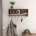 thumbnail image 1 of WYDK Creations Wall Mounted Shelf with Coat Hooks and Baskets, Solid Wood Entryway Organizer Wall Shelf with Hooks - Hang Coats, Keys or Coffee Mugs, Rustic Brown 24" Wide, 1 of 9